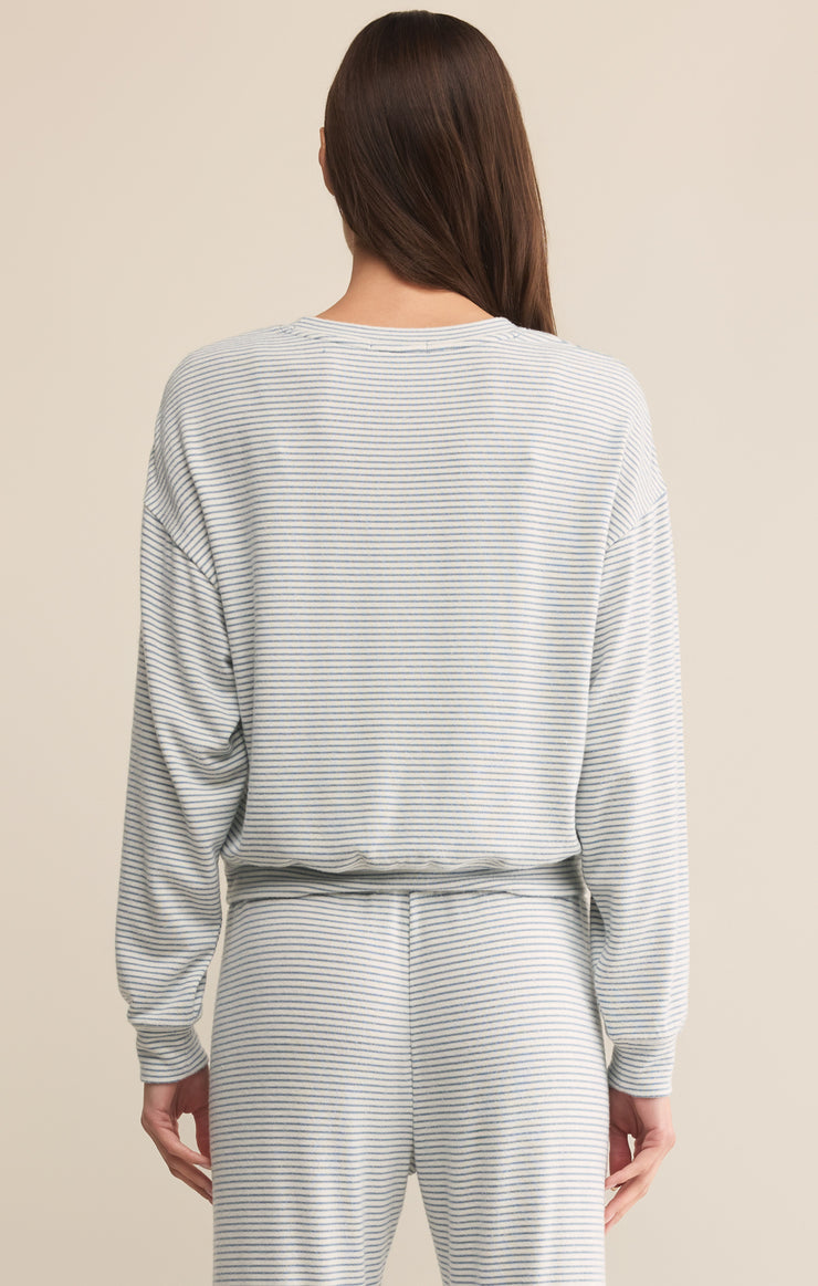 Bisou Stripe Long Sleeve Shirt in Light Denim