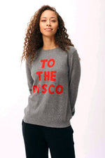 Load image into Gallery viewer, To The Disco Cashmere Crew in Grey and Red
