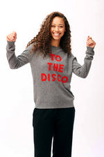Load image into Gallery viewer, To The Disco Cashmere Crew in Grey and Red
