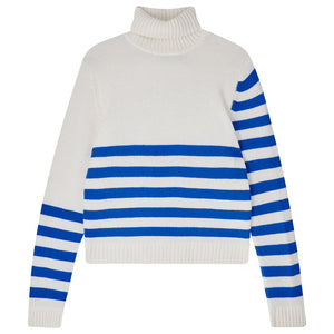 Invert Stripe Roll Collar Sweater in White Sky Diver