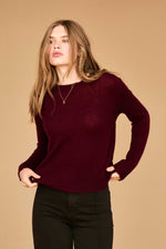 Load image into Gallery viewer, Cashmere Distressed Crew Sweater in Burgundy
