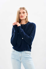 Load image into Gallery viewer, Cashmere Distressed Cardigan in Navy
