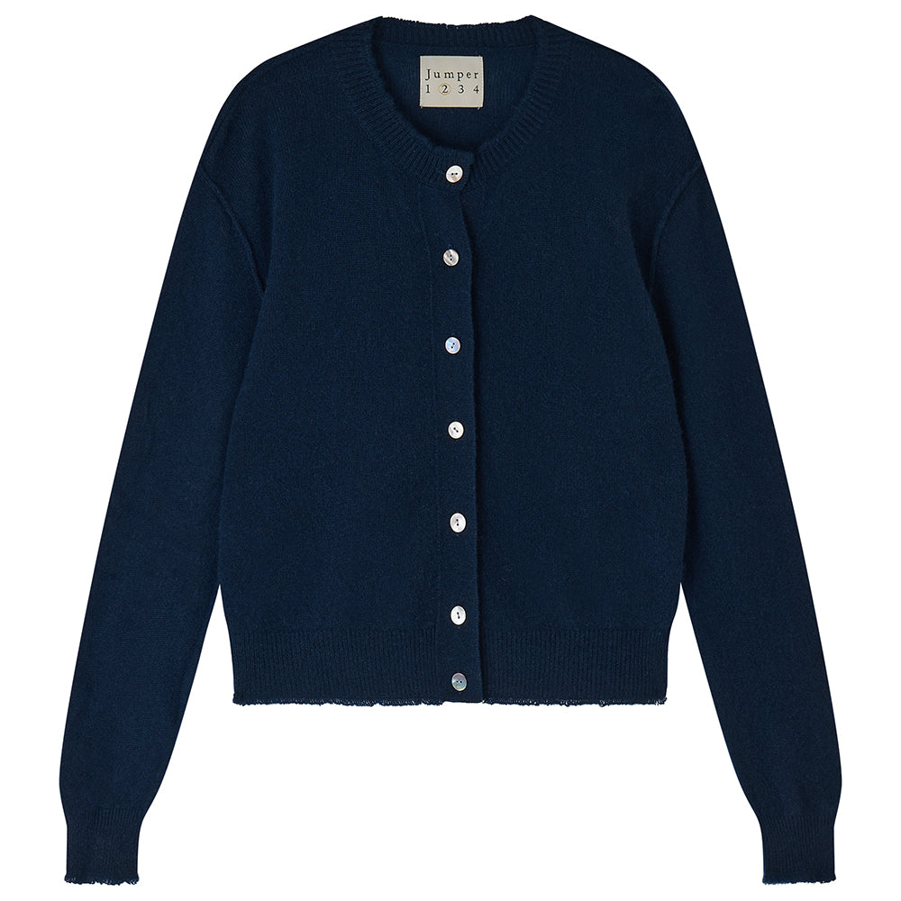 Cashmere Distressed Cardigan in Navy