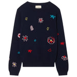 Load image into Gallery viewer, Cashmere Floral Tribute Crew in Navy
