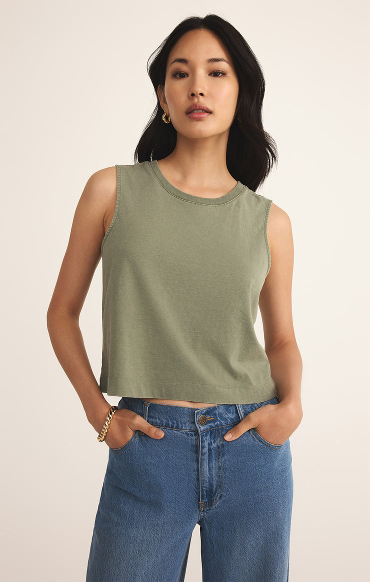 Sloane Cotton Jersey Tank in Avocado