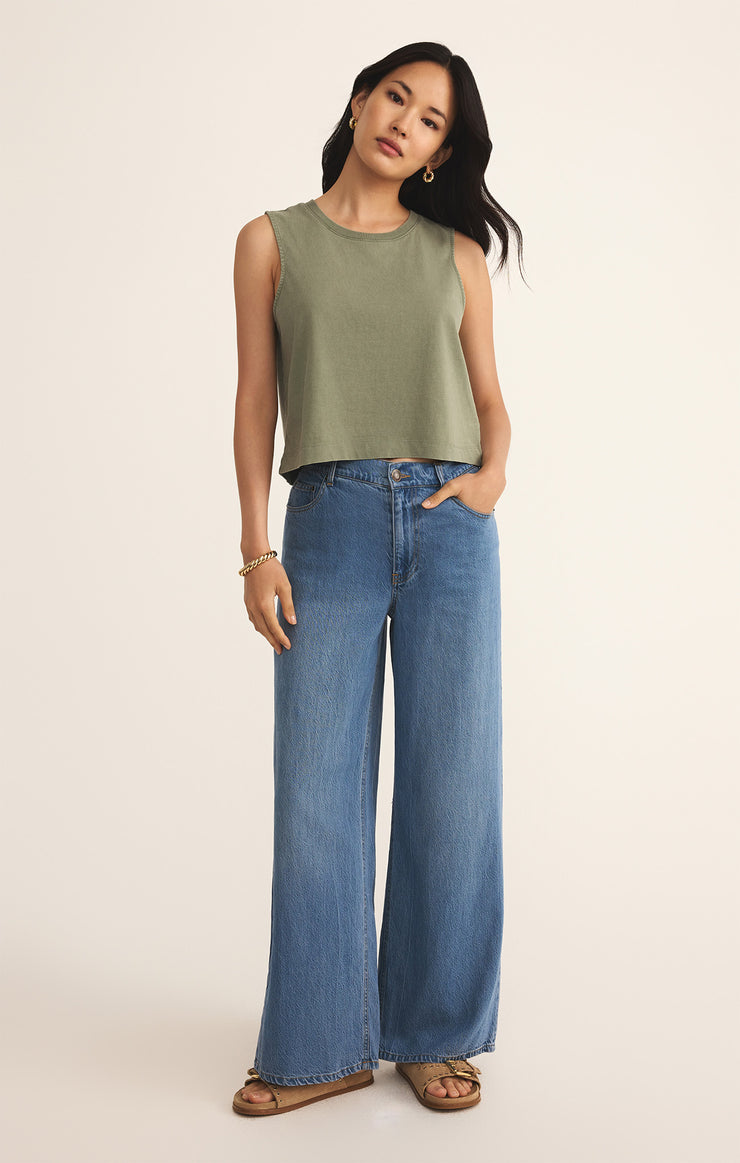 Sloane Cotton Jersey Tank in Avocado