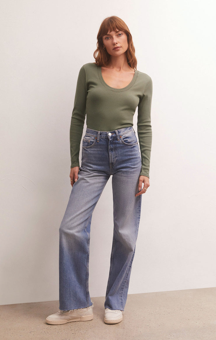 Sirena Rib Long Sleeved Tee in Evergreen