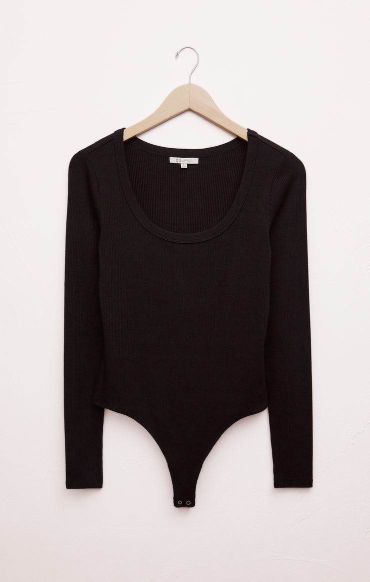 Lilah Long Sleeve Rib Bodysuit in Black