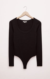 Lilah Long Sleeve Rib Bodysuit in Black