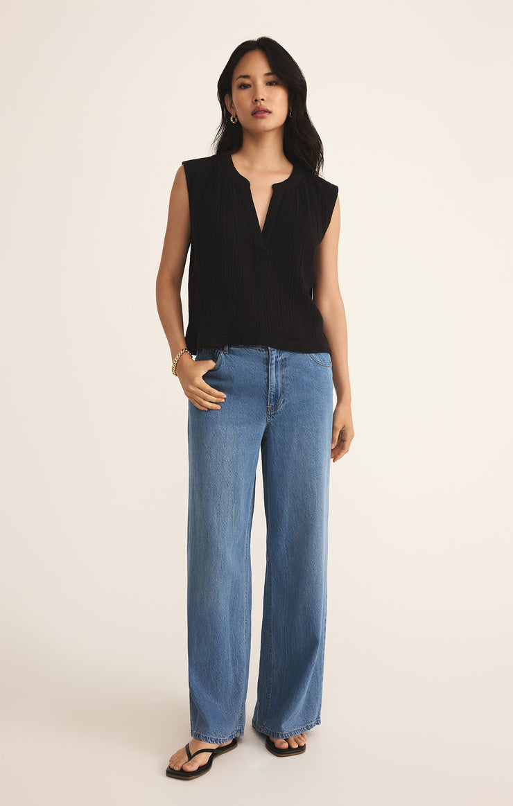 Cliffside V-Neck Airy Top in Black