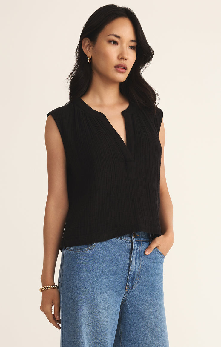 Cliffside V-Neck Airy Top in Black