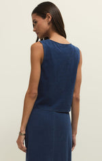 Load image into Gallery viewer, Noelle Jersey Denim Top in Indigo
