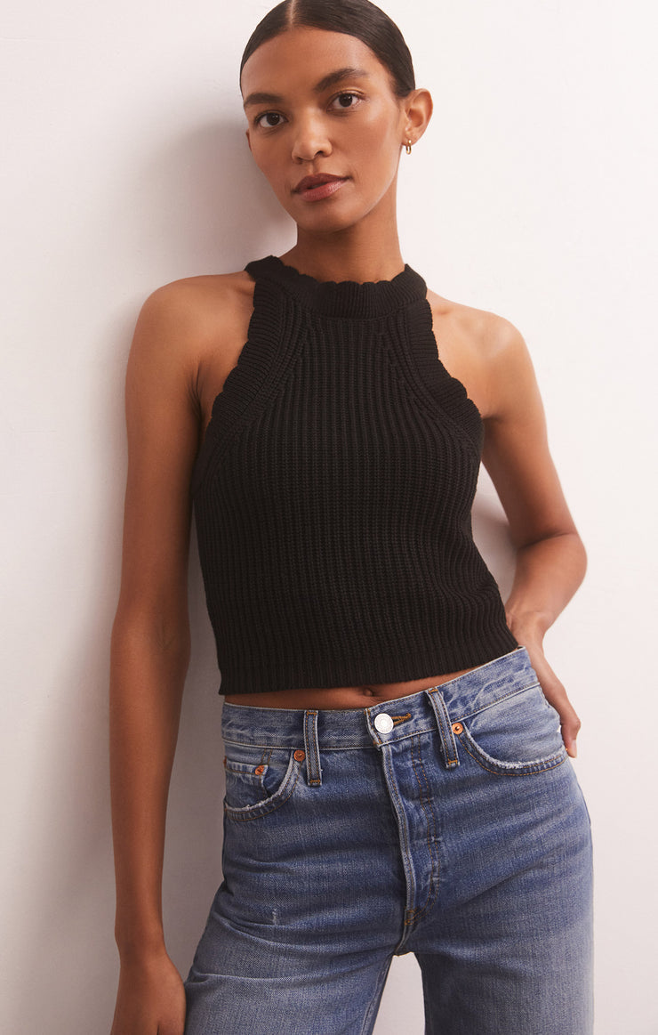 Oak Novelty Sweater Top in Black