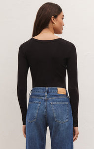Lilah Long Sleeve Rib Bodysuit in Black
