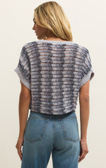 Load image into Gallery viewer, Ballast Crochet Stripe Sweater Top in Calypso Blue Indigo

