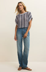 Load image into Gallery viewer, Ballast Crochet Stripe Sweater Top in Calypso Blue Indigo

