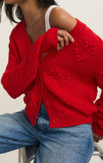 Load image into Gallery viewer, Hearts Embroidered Cardigan in Kiss Me Red
