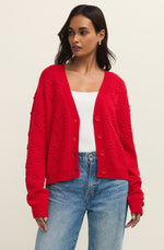 Load image into Gallery viewer, Hearts Embroidered Cardigan in Kiss Me Red
