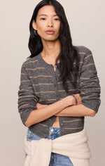 Load image into Gallery viewer, Medina Stripe Cardigan in Charcoal Heather

