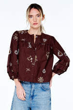 Load image into Gallery viewer, Embroidered Blouse in Brown
