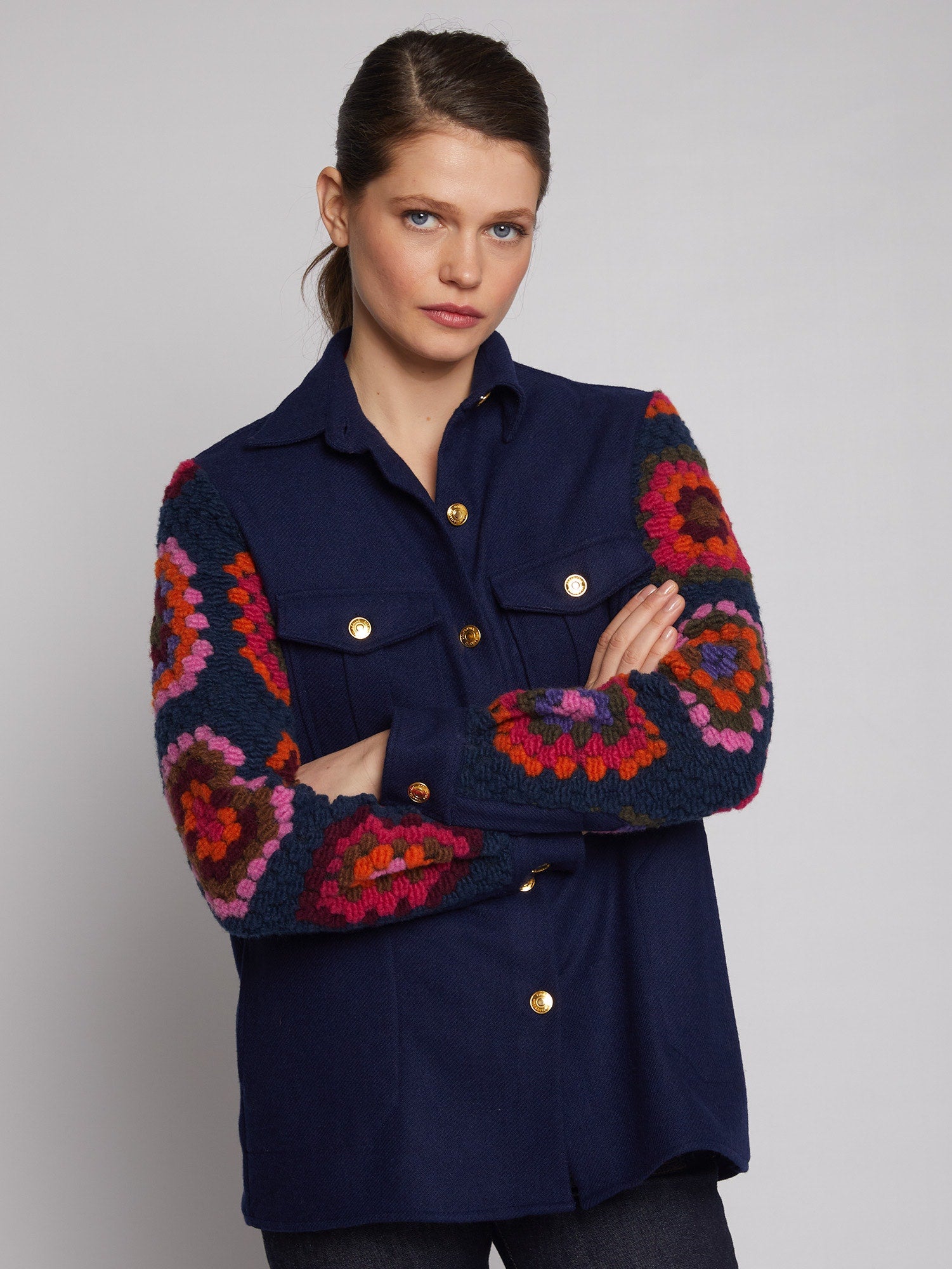 Federica Jacket in Crochet Design in Navy