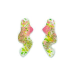 Load image into Gallery viewer, Wavy Squiggle Resin Earring in Pink and Green
