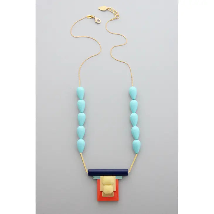 Art Deco Necklace in Turquoise, Cobalt and Coral