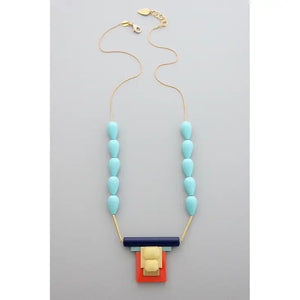 Art Deco Necklace in Turquoise, Cobalt and Coral