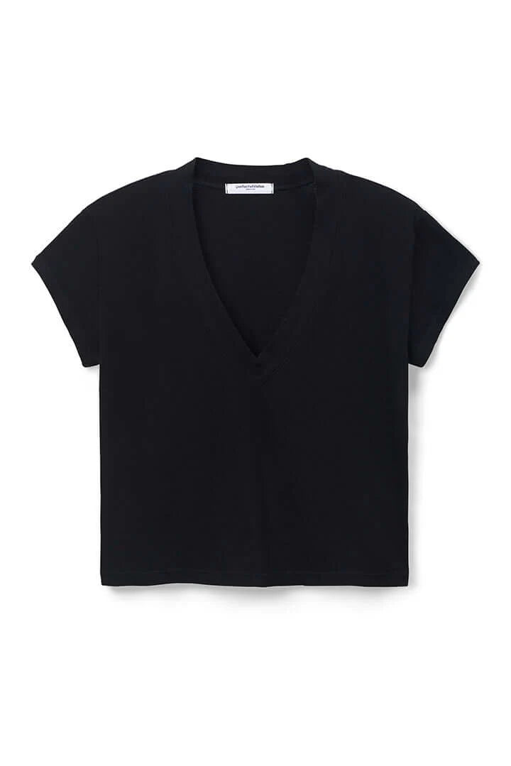 Alanis Recycled Cotton V-Neck Tee in True Black