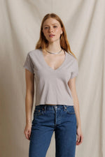 Load image into Gallery viewer, Alanis Recycled Cotton V-Neck Tee in Cloud Grey
