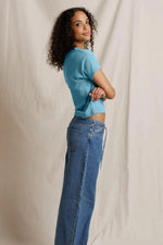 Load image into Gallery viewer, Alanis Recycled Cotton V-Neck Tee in Milky Blue
