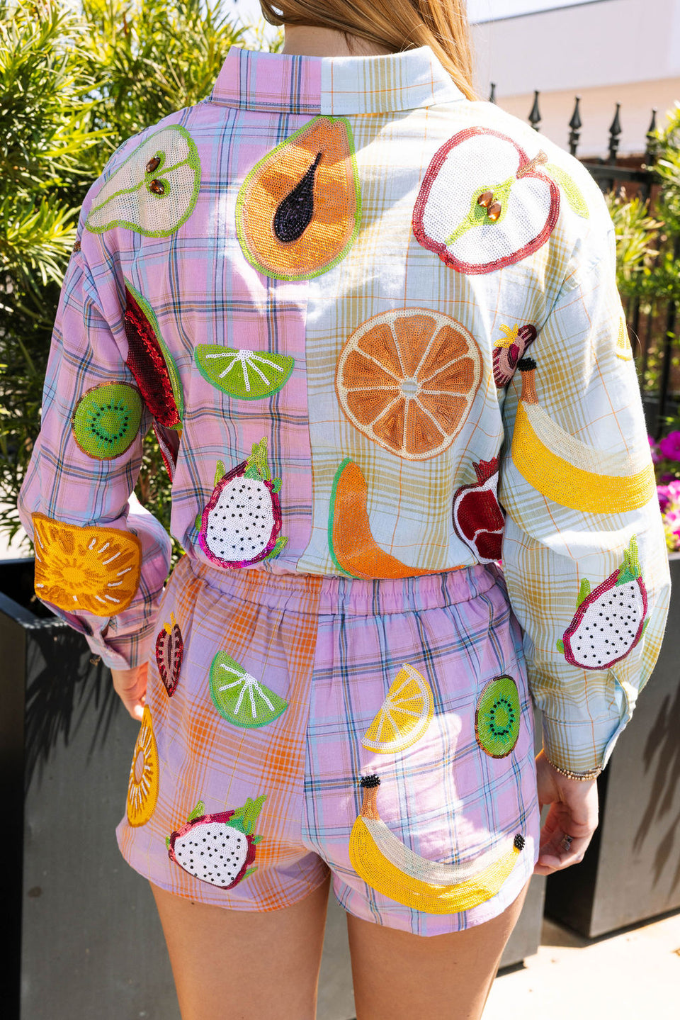 Colorblock Plaid Fruit Shirt in Multi