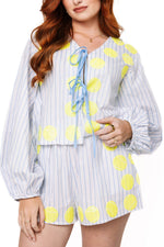 Load image into Gallery viewer, Tennis Ball Tie-Front Top in White &amp; Blue Stripes
