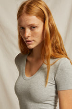 Load image into Gallery viewer, Avril Ribbed U-Neck Short Sleeve Tee in Heather Grey
