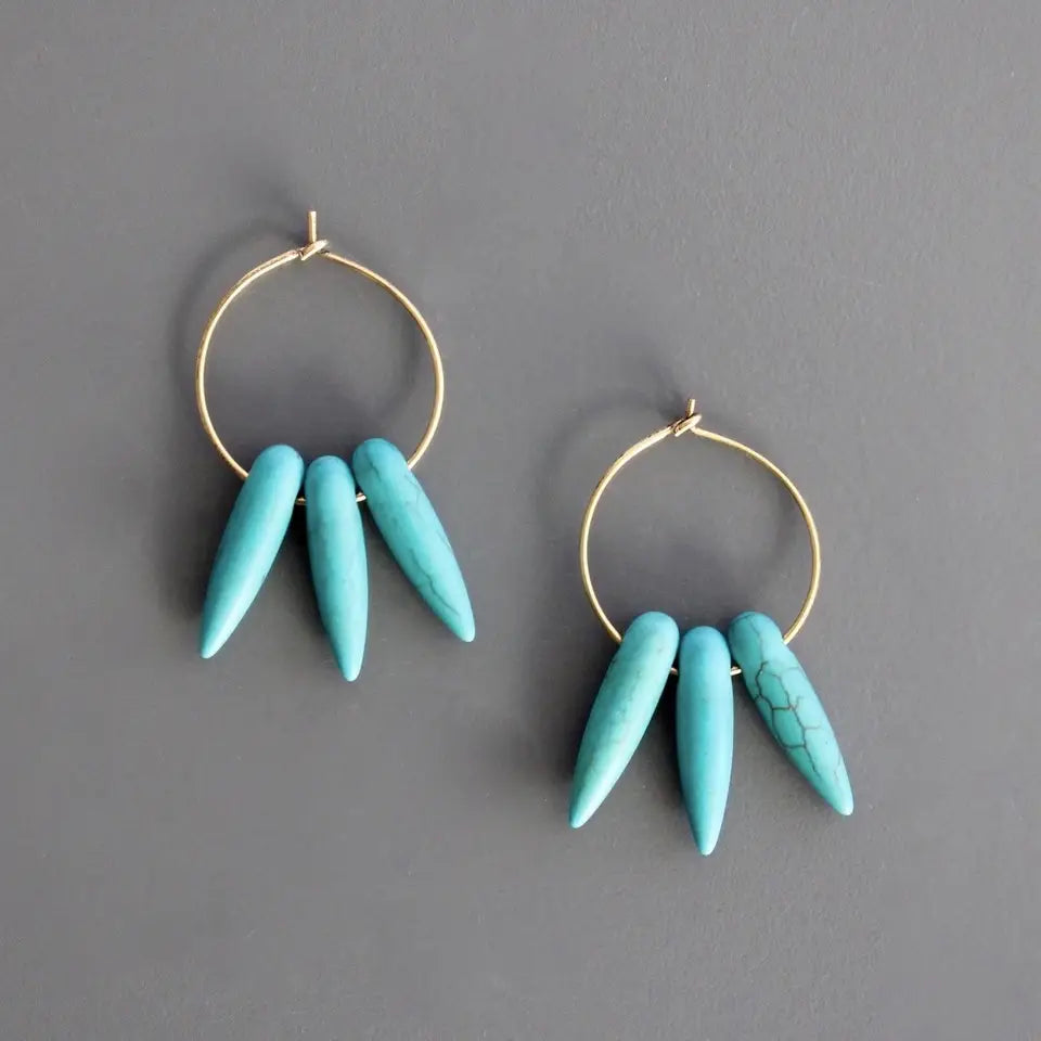 Turquoise Stone Spike Hoop Earrings