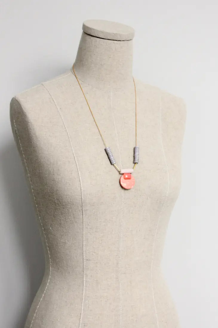 Vintage Glass and Agate Necklace in Grey/Coral