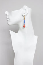Load image into Gallery viewer, Cobalt, Grey and Coral Drop Earrings
