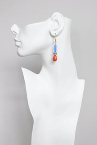 Cobalt, Grey and Coral Drop Earrings