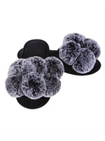 Load image into Gallery viewer, Luxe Pom Pom Open Toe Slippers in Black
