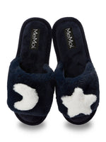 Load image into Gallery viewer, Star and Moon Plush Slippers in Midnight
