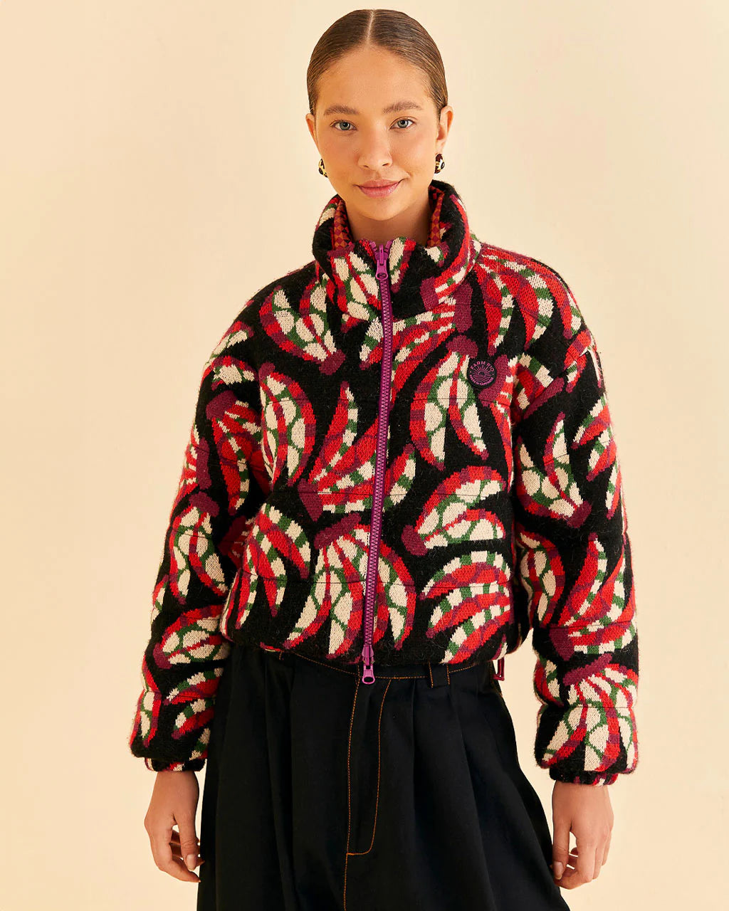 Banana Dots Tricot Reversible Puffer Jacket in Multi