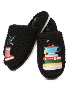 Book Club Plush Slippers in Black