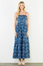 Load image into Gallery viewer, Fish Print Tiered Dress in Navy
