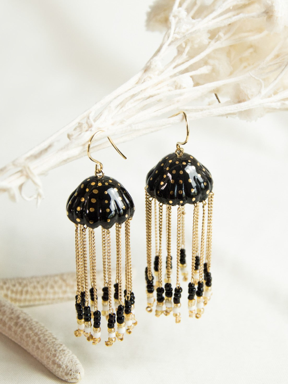 Jellyfish Fringe Earrings in Black