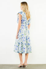 Load image into Gallery viewer, Ruffled Floral Midi Dress in Blue
