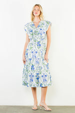 Load image into Gallery viewer, Ruffled Floral Midi Dress in Blue
