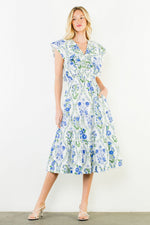 Load image into Gallery viewer, Ruffled Floral Midi Dress in Blue
