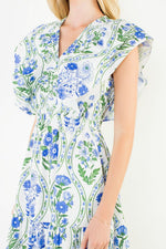 Load image into Gallery viewer, Ruffled Floral Midi Dress in Blue
