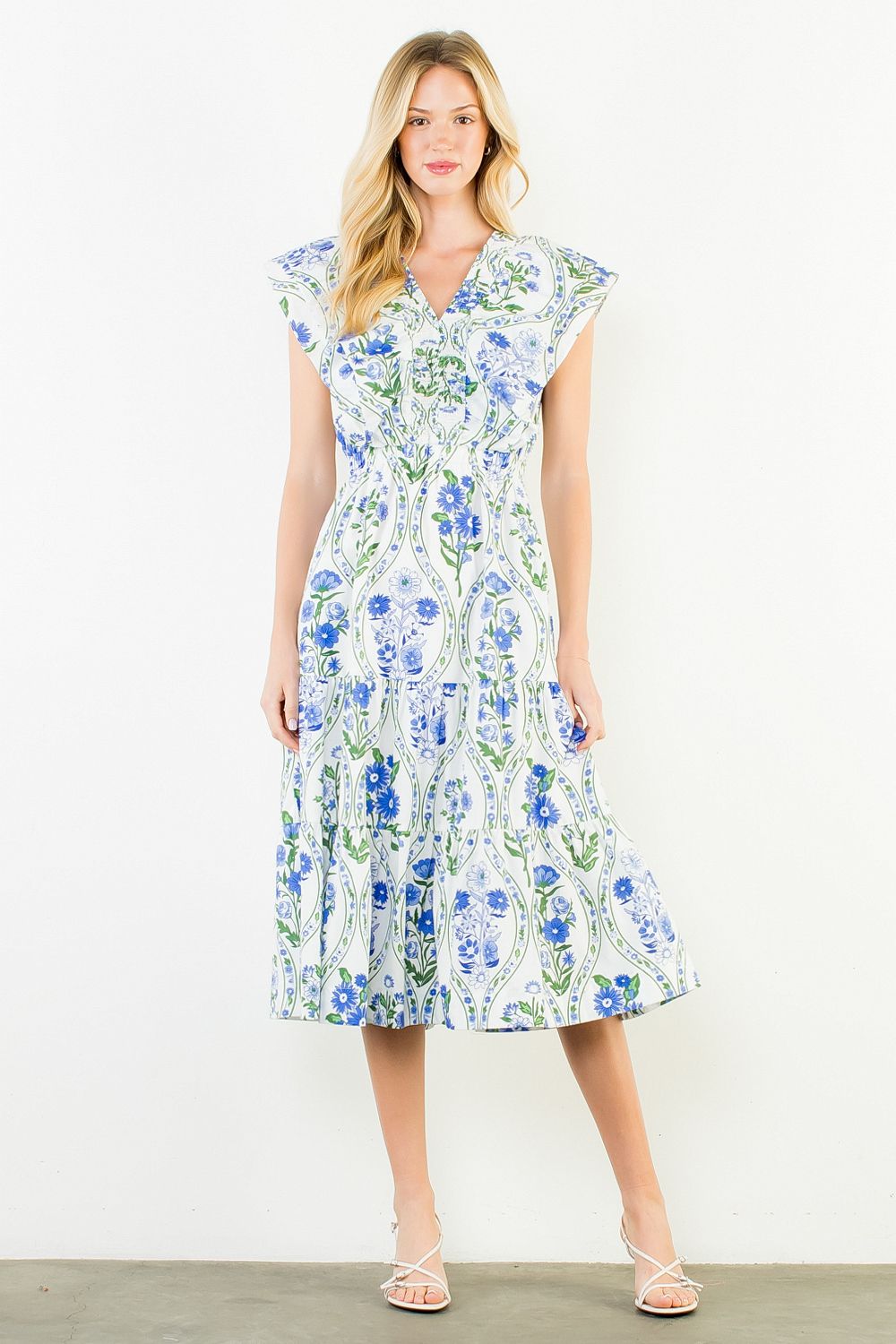 thml dresses fall 2024 Puff Sleeve Print Tiered Dress - THML