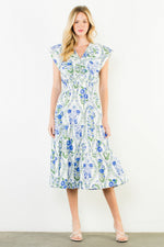 Load image into Gallery viewer, Ruffled Floral Midi Dress in Blue
